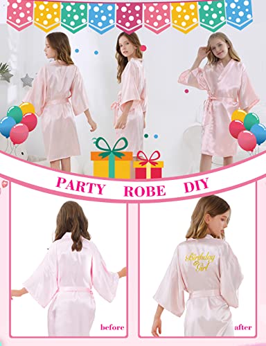 12 Pack Girls Kids Silky Satin Robe with Hair Band Slipper Hair Ring for Wedding Birthday Party Spa2