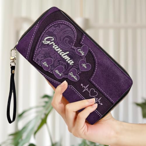 Grandma's Little Sweethearts, Personalized Leather Long Wallet For Women, Mothers Day Birthday Gifts For Mom From Daughter Son, Custom Women's Wallet, Grandma Gifts From Grandkids3