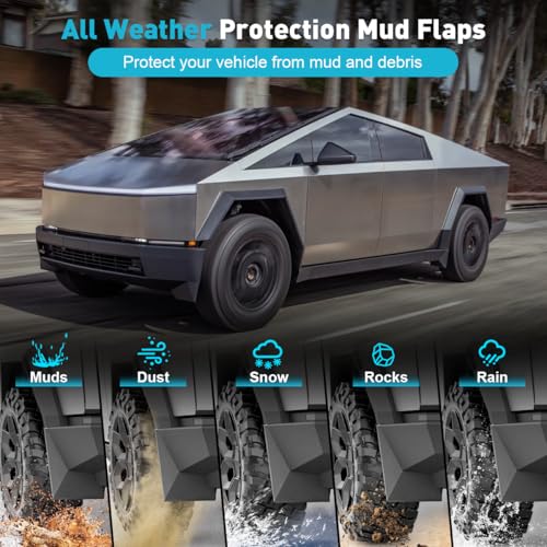 Image of Mud Flaps Splash Guards - Compatible with Tesla Cybertruck 2023 2024,No Drilling No Tape Vehicle Fenders Sediment Protection Mudguards Tire Protector Mudflaps All Weather(Set of 4), Black