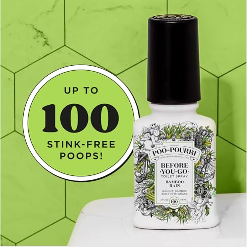 Image of Poo-Pourri Before-You-Go Toilet Spray, Bamboo Rain, 2 Fl Oz, Up to 100 Uses, Bathroom Odor Deodorizer with Essential Oils for Home or Work, Travel Essentials, TSA Approved Size, Bamboo & Fresh Grass