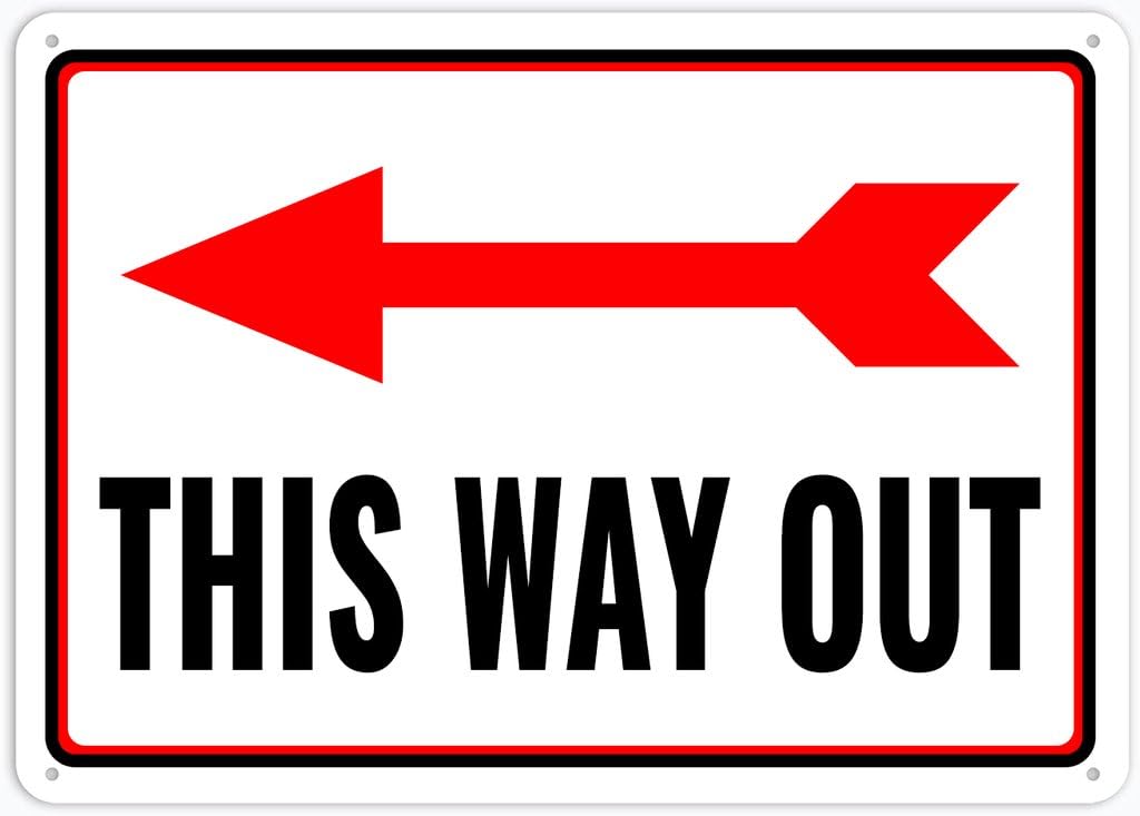 8"x12" Aluminum Metal Sign - This Way Out Left Arrow - For Home, Bar, Club, Kitchen, Restaurant Wall Decor