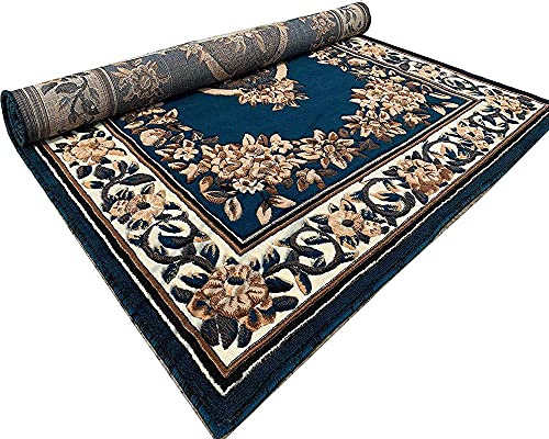 Image of Premium Soft Thick Geometric Rug - 6 x 8 Feet (180 x 235 Cm) Blue F - Anti-Skid, Washable, Acrylic for Living Room, Bedroom & Home Decor