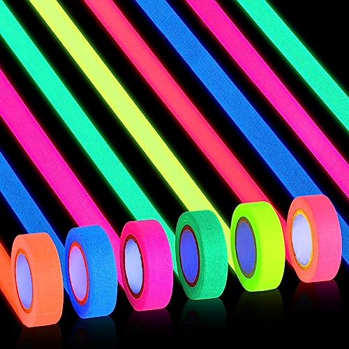6 Papel Washi Tape, fita luminosa, Glow in the Dark fita autocolante tape, Blacklight néon Gaffer Tape, fluorescente fita de mascarar suprimentos de festa de luz preta 15 mm x 5 m
