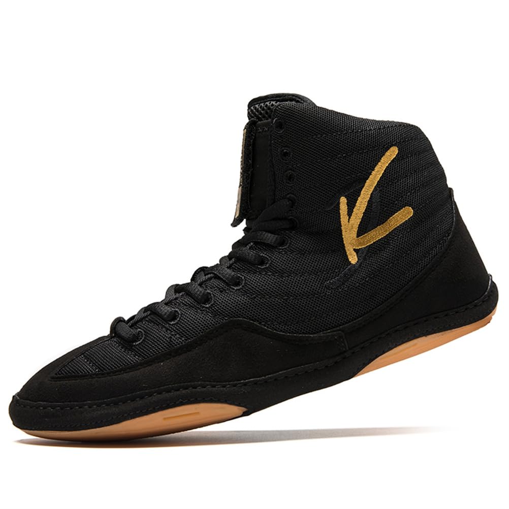 Scarpe da Lotta Unisex per Adulti da Uomo E Donna, Alte, Leggere, per Fitness, Boxe, Kickboxing, Palestra E Sport,Nero,37 EU