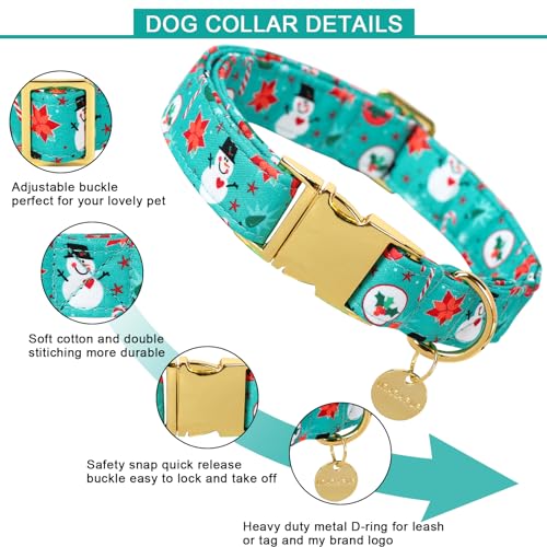 Image of Christmas Dog Collar, Cotton Christmas Collar for Puppy Girl Dog or Cat, Green Dog Collar Flower with Durable Metal Buckle, Christmas Snowman Gift Pet Collar, XL
