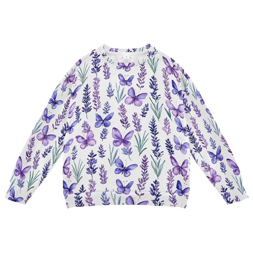 JUNZAN Lavender Flowers Butterflies Big Girls Sweatshirt Hoodie Crewneck Hoodies for Girls Party 4T