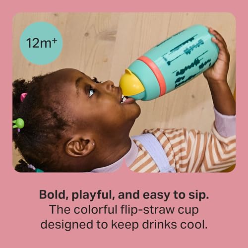 Image of Tommee Tippee Active Straw Toddler Cups, 1-3 Years, Insulated, 9oz | Pack of 2, Silicone Straw, Leak-Proof Valve, Pink & Purple