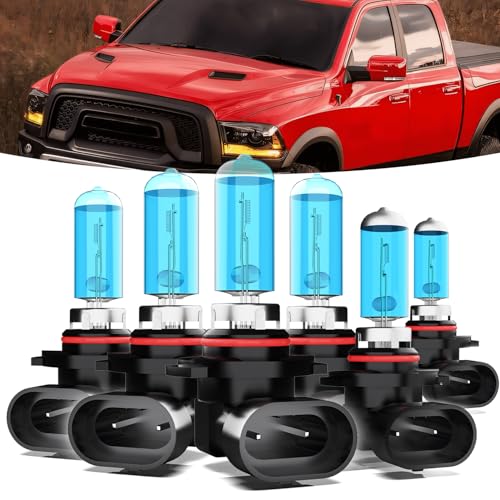 Image of Halogen Headlights Fit For Dodge Ram 2016-2018 with projector Headlight Bulbs,9005 /H10 /HB3 High Beam+ 9005 /H10 /HB3 Low Beam+ 9145 /9140 Fog Light Combo,Plug And Play,Pack of 6