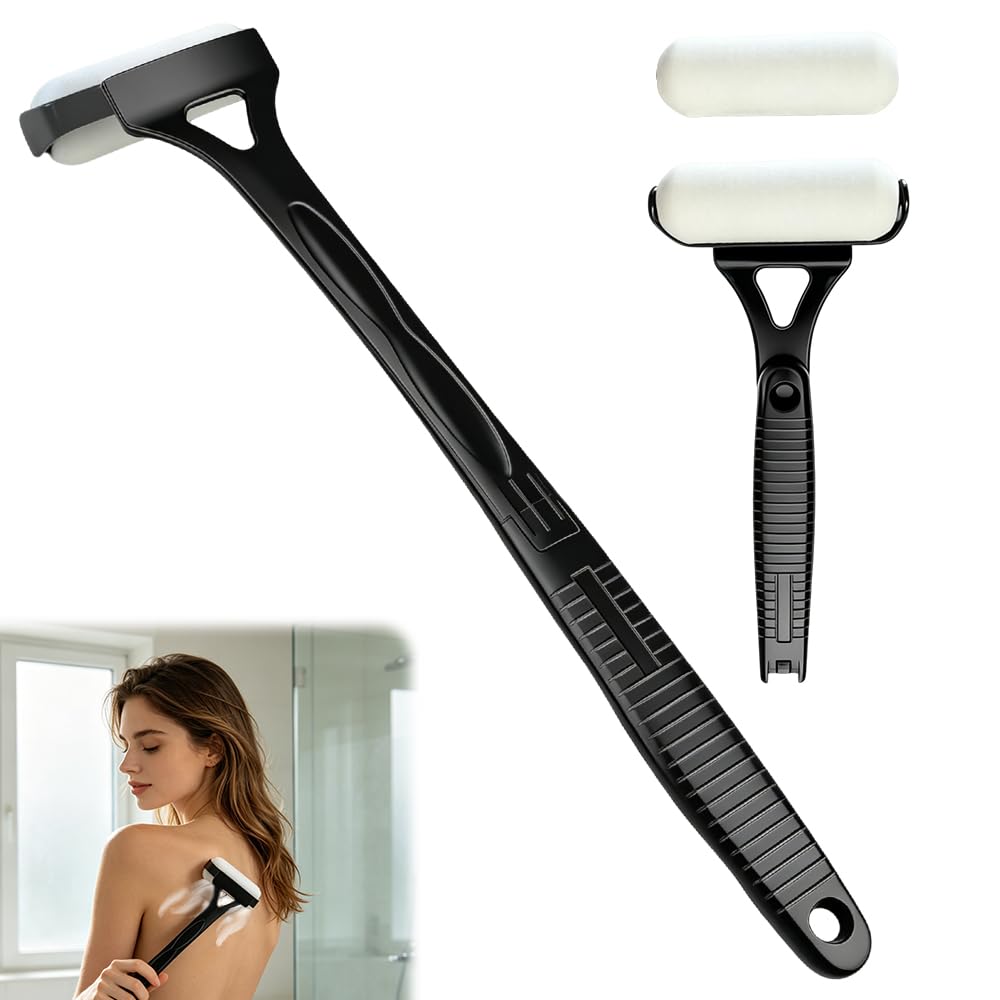 NAVESO Aplicador de Crema para la Espalda Plegable, 46.5cm Aplicador de Loción para la Espalda con 2 Cabezales Intercambiables & Mango Plegable, Aplicador Crema Solar para Protector Solar, Loción