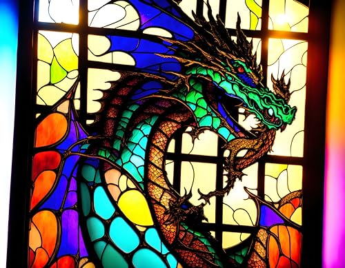 Affiches sur toile de dragon style vitrail pour sublimer le mur de votre salon de 58x90 cm