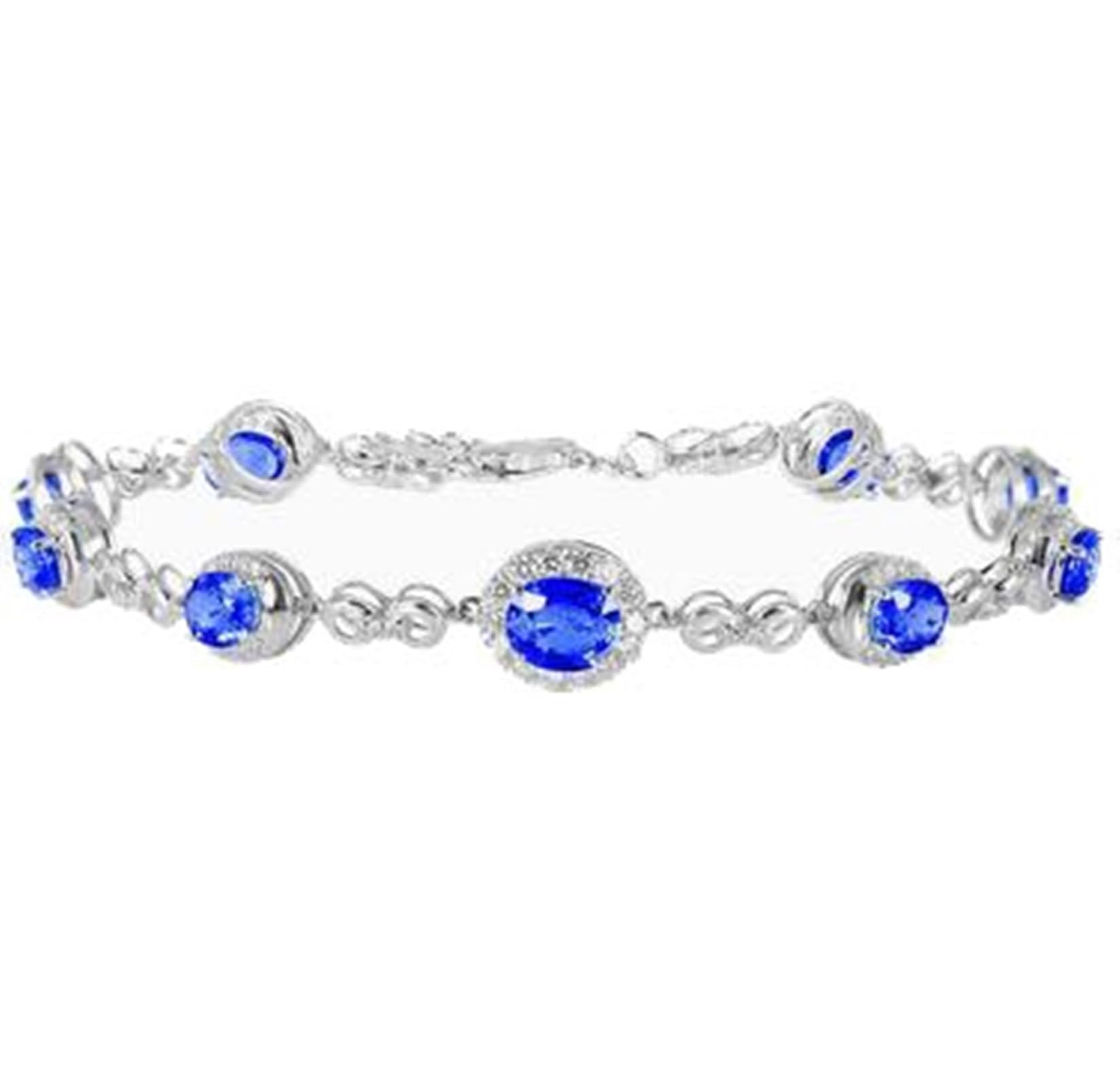 Pulseras de oro de 18 quilates para mujer, pulsera de cadena de eslabones de oro blanco con zafiro azul creado en laboratorio de 4,22 quilates y moissanita de 0,462 quilates, No es una piedra