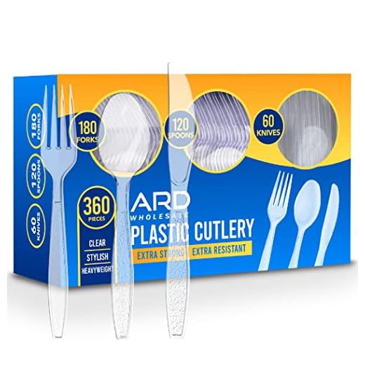 360 Count Plastic Cutlery Set Combo Box - 180 Forks, 120 Spoons, and 60 Knives Clear Plastic Silverware Heavy Duty Extra Strong Disposable Plastic Utensils Set, Forks Spoons and Knives Cutlery Set