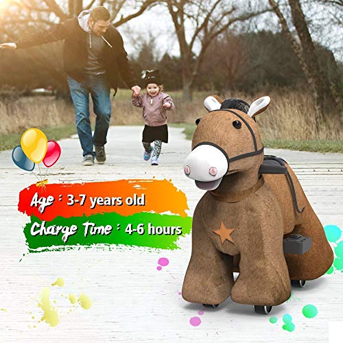 HOVER HEART Rechargeable 6V/7A Plush Animal Ride On Toy for Kids (3~7 Years Old) with Safety Belt (Horse) - Thumbnail 4