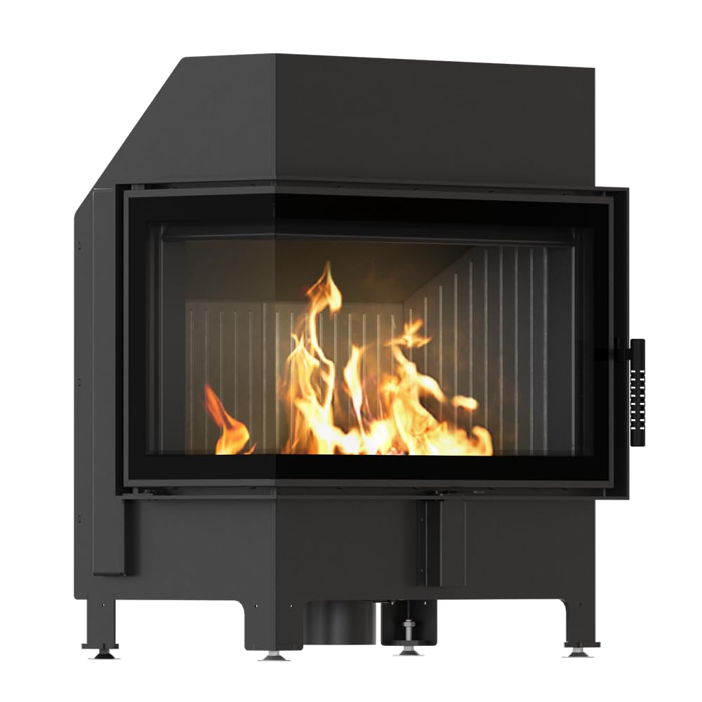 KRATKI Inserto per camino in acciaio a legna ZIBI 9,9 kW Ø180 sinistro A+ | Acciaio nero, efficienza 86%, classe A+. Ecodesign, BImSchV 2, Flamme Verte 7; per recupero calore.; combustione efficiente