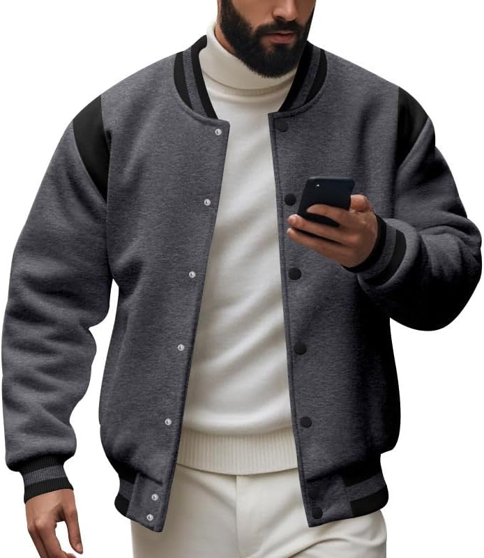 Men's West Coast Jacket - Fall Winter Cardigan Style Button Front Loose Baseball Coat for Vacation Daily Life - Image 2