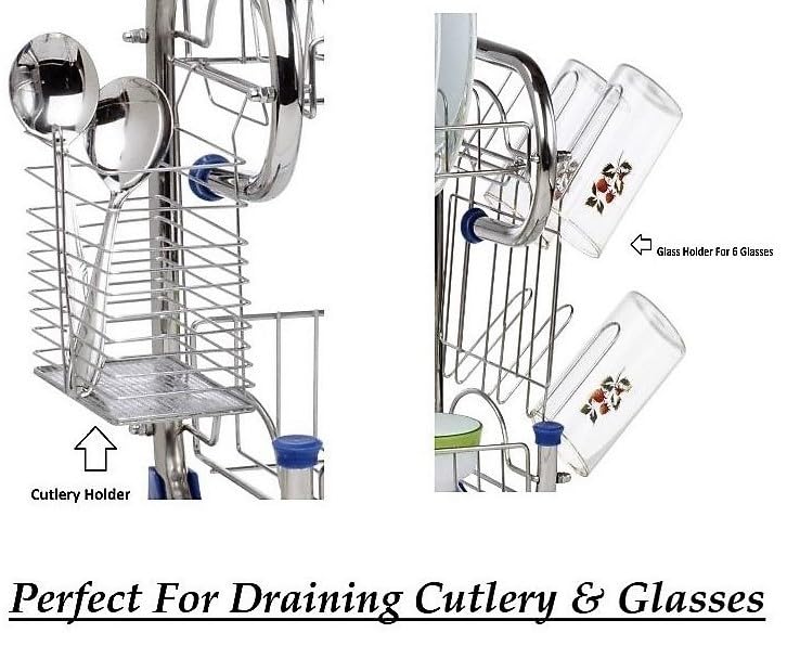 Image of AMOL Stainless Steel Kitchen Dish Rack | Rust-Resistant Utensil Stand with Glass & Spoon Holder | Wall Mountable Modular Kitchen Organizer (Made in India) (Height- 20 Inches)
