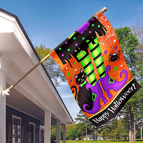 Morigins Trick Or Treat Witch Feet 28 X 40 Black Kitty Spider Decorative Happy Halloween Double Sided House Flag #TOP5