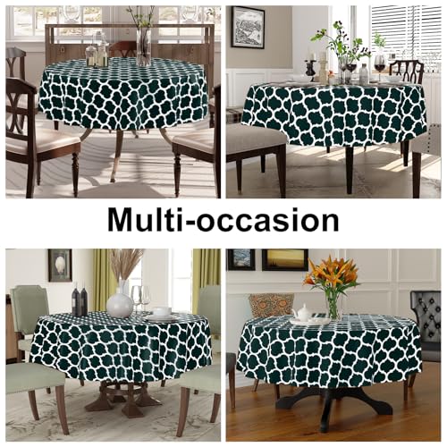 Image of Smiry Round Table Cloth, Flannel Backed Vinyl Tablecloth, 60 inch Round | Waterproof Plastic Tablecloths, Wipeable Table Cover for Dining, Indoor and Outdoor (Hunter Green)