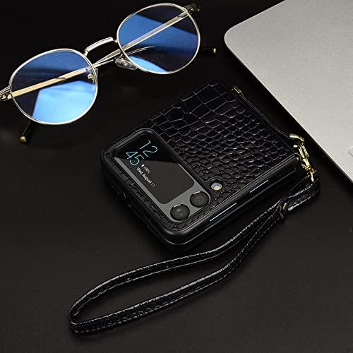 Coque Samsung Z Flip 4 étui pliable en cuir noir anti-dérapant