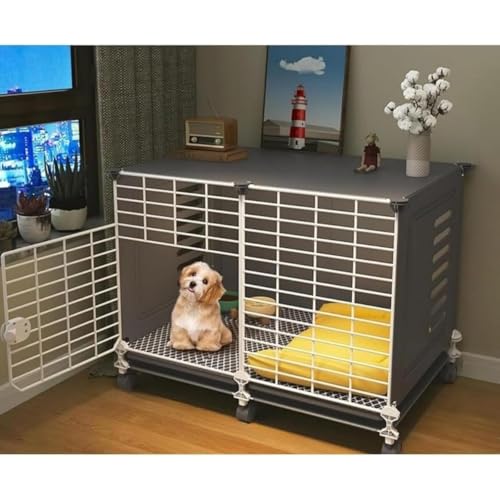 ドッグクレート トレイ付き ペットクレート 家庭用 犬小屋 MumuElf 室内犬用 オールインワン 大容量 お手入れ簡単 小型犬 中型犬用クレート 組立簡単 屋内外使用可能 (73*37*57CM(プーリー))