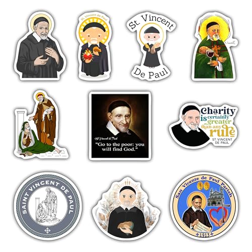 (10PCS) Saint Vincent de Paul Stickers - Christian Catholic Gift Waterproof Vinyl Sticker Decal for Laptop Water Bottle or Car 3 Inches