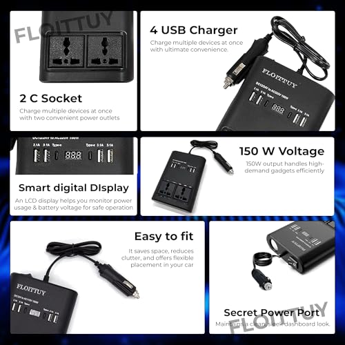 Image of Portable Car Power Inverter /Laptop Charger with LED Display | Car Socket to Plug Adapter | 12V DC to 220V AC Socket Converter | 4 USB+2 3Pin Plug+2 Type-C for Laptop,Mobile,Other(1)