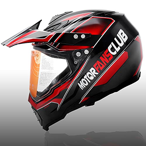 MotorFansClub Large Full Face Helmet Off-Road Dirt Bike Helmets Motorcycle Modular Helmets with Flip Up Visor Sun Shield Fit for Compatible with Adult Red