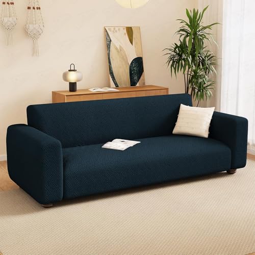 Image of Lukzer 2 Seater Pastel Marine Blue Grid Maze Pattern Sofa Cover | 240 GSM Universal Stretch Fit Jacquard Fabric Couch Protector | Fully Covered Anti Slip & Washable Sofa Cover (180-230cm /SC-110-02)