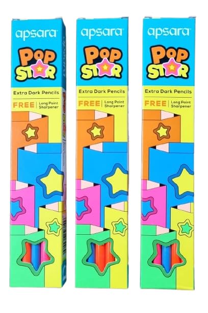 Apsara Extra Dark Eraser Tipped Pencils Round Multicolored Body 30 Pencils Pack with Sharpener For Daily Writing