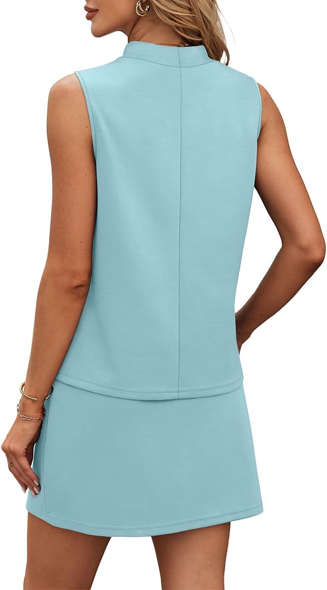 XIEERDUO Two Piece Skirt Sets for Women Summer Beach Vacation Outfits Mock Neck Tops Tennis Skirt Lounge Matching Sets - Image 5