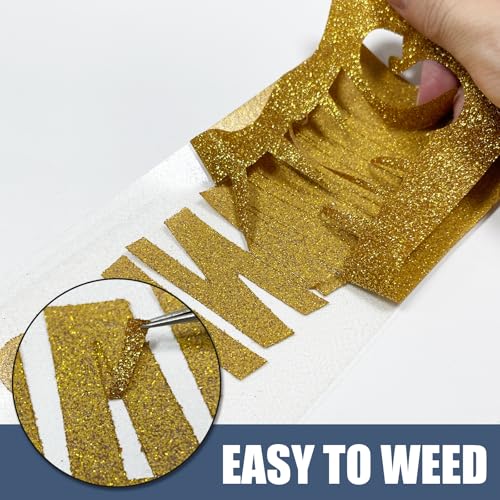 Image of Gold Glitter Heat Transfer Vinyl 12 inch x 8 ft HTV for Shirts, Glitter HTV for All Cutter Machine - Easy to Cut & Weed for Heat Vinyl Design