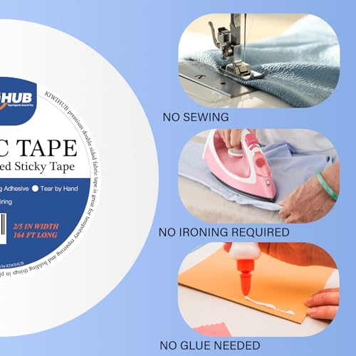double sided tape for clothes - heavy duty fabric tape strong adhesive cloth hemming hem tape no sewing or ironing gluing - 25 inch x 164 feet