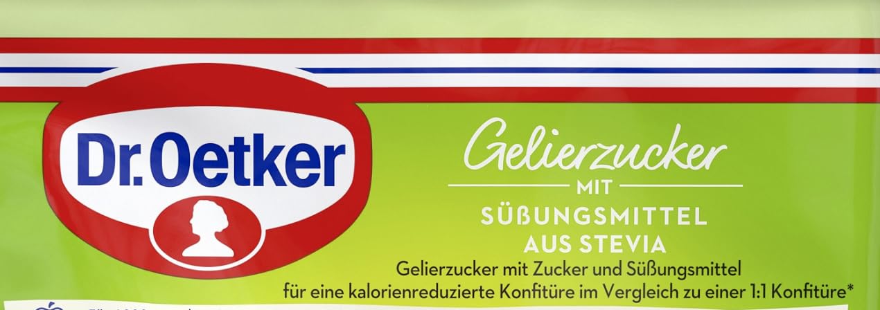 Dr. Oetker Gelierzucker mit Süßungsmittel aus Stevia, 10 x 350 g, Gelierzucker, zum Selbermachen von Konfitüren, Marmeladen & Gelees, fruchtig süß, weniger Kalorien, vegan