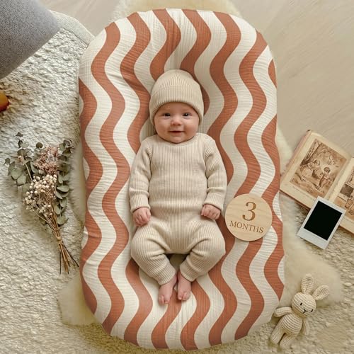 Image of guruixu Muslin Baby Lounger Cover 2 Pack, 100% Cotton Infant Replacement Cover, Soft & Breathable Replacement Slipcover, Compatible with Snuggle Me Lounger (Terracotta,Terracotta Wave)