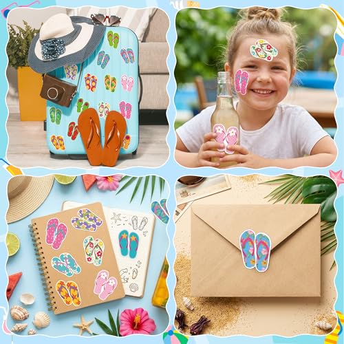 Image of Summer Flip Flop Sticker - 2 Roll Waterproof Vinyl Residue Free Removal Self-Adhesive Sandal Decals with Vibrant Color for Laptop Water Bottle Scrapbook Suitcase Party Favor Craft Supplies
