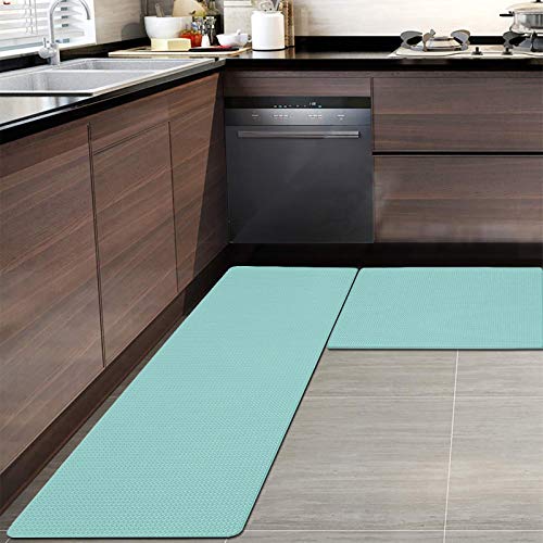 HEBE Anti Fatigue Kitchen Floor Mat Set of 2 Waterproof Non Skid Kitchen Mats and Rugs Set Heavy Duty PVC Leather Comfort Foam Rug for Sink Office (18"x30"+18"x48",Teal) - Image 8