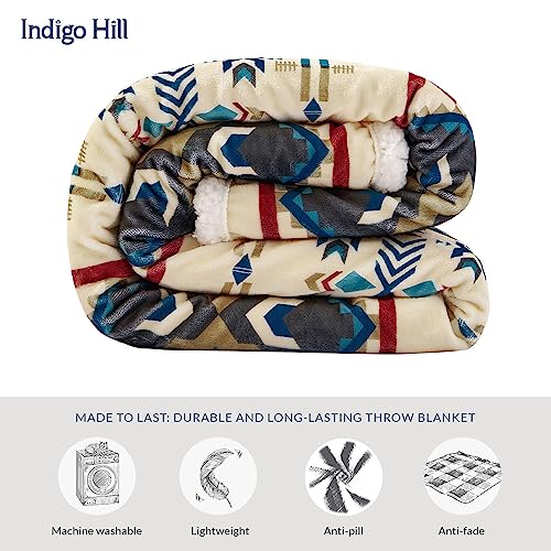 Image of Indigo Hill by HiEnd Accents Spirit Valley Aztec Sherpa Throw Blankets, Tribal Navajo Print Western Blanket for Camping Outdoor, Southwestern Sherpa Fleece Blanket for Couch, Sofa, Bed, 54x68 inch