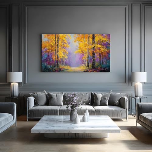 Peinture foret automne feuilles d'or grand format 50x100 cm - 4