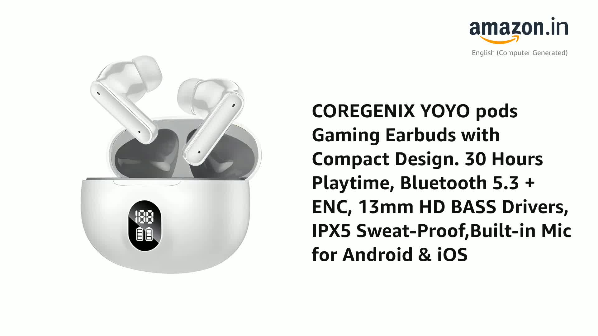 COREGENIX YOYO pods Gaming Earbuds with Compact Design. 30 Hours