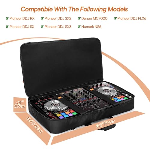 Image of Rexmica Carrying Bag Compatible with Pioneer DDJ RX /DDJ SX /DDJ SX2 / DDJ SX3 / Denon MC7000 / Numark NS6, DJ Controller Storage Bag with Foam Padding for DJ Cable or Other Accessories (L, Black)