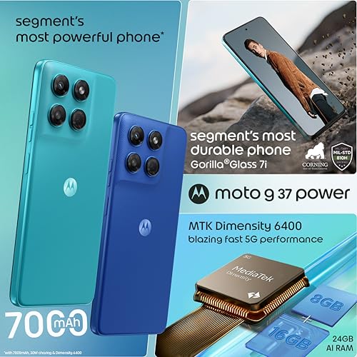 Image of Motorola Moto g37 Power 5G (Pantone Capri, 128GB Storage, 4GB RAM) | 6.67-inch HD+ 120Hz Display | Dimensity 6400 | 50MP Camera | 7000mAh Battery | 30W Charging