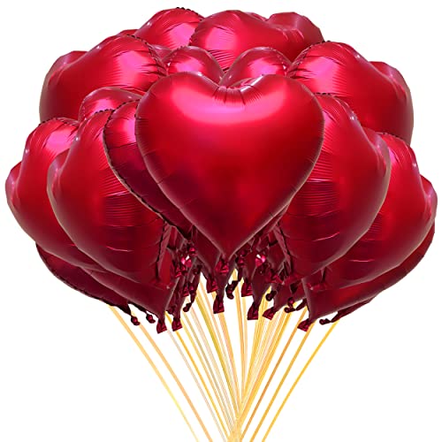 Jonhamwelbor 20Pack 18Inch Red Heart Balloons (Metallic Red) Foil Helium Air Filled Aluminum Heart Shaped Mylar Balloons Wedding Girl Women Birthday Party Baby Shower Valentines Day Decorations Ballon #TOP5