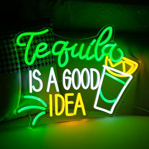 Image of Tequila Is A good Idea Neon Sign LED Tequila Light Up Sign for Wall Decor Dimmable USB Tequila Neon Light Signs for Beer Bar Home Party Music Festival Man Cave Restaurant