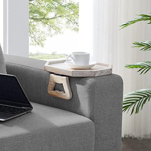 Vesuna Sofa Armrest Clip Tray Table, Sofa Couch Arm Rest Organizer, Sofa Arm Table, Cup Holder, Wooden Sofa Clip Tray For Drinks/Remote Control/Snacks, Rustic White #TOP5