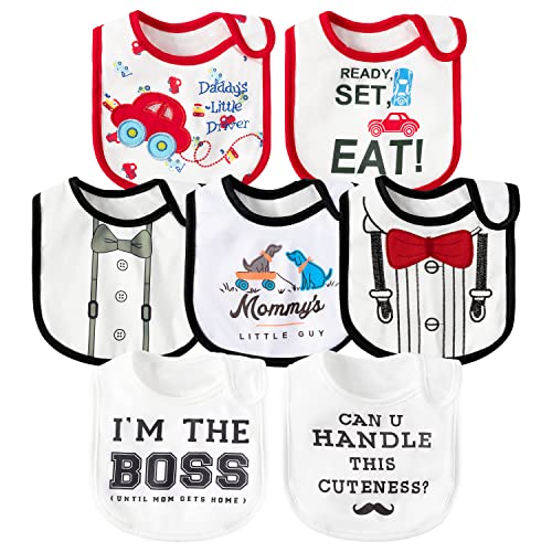 Image of 2ooya 7Pcs Cotton Waterproof Baby Bibs Hook Loop Closure Newborn Bib Keepsake Baby Gift for Drooling Feeding Eating