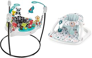 Fisher-Price Jumperoo Baby Bouncer and Activity Center with Lights Music Sounds and Baby Toys, Animal Wonders & Sit-Me-Up Floor Seat Pacific Pebble, Portable Baby Chair with Toys