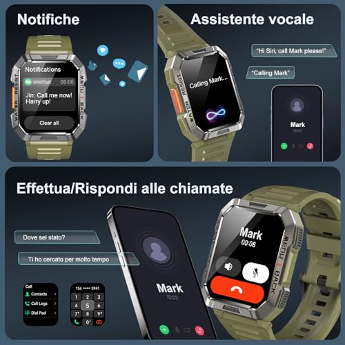 Blackview Smartwatch Uomo, Smartwatch Militare Uomo Fitness con Chiamate Bluetooth,2.01" Orologio Intelligente 112+ Modalità Sportive/900 mAh/Sonno/Cardiofrequenzimetro/Torcia/Bussola per Android IOS - Immagine 1