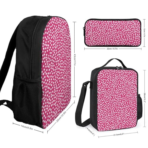 Whitepink Polka Dots Classic Backpack Lunch Bag Pencil Case 3 Piece Set Travel Daypack2