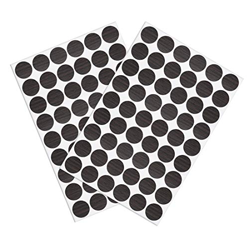 uxcell Tapas adhesivas para agujeros de tornillo, plástico texturizado autoadhesivo, para muebles de madera, armarios, 108 piezas de 21 mm de diámetro, color café oscuro con textura miniatura 1