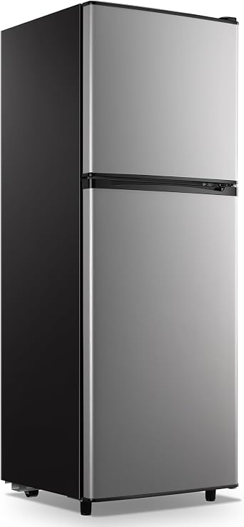 WANAI Silver 5.0 Cu.Ft Refrigerator with 7-Level Adjustable Thermostat, 143 L Dual Door Refrigerator with Separate Freezers, Big Fridge for Home Kitchen Office Apartment